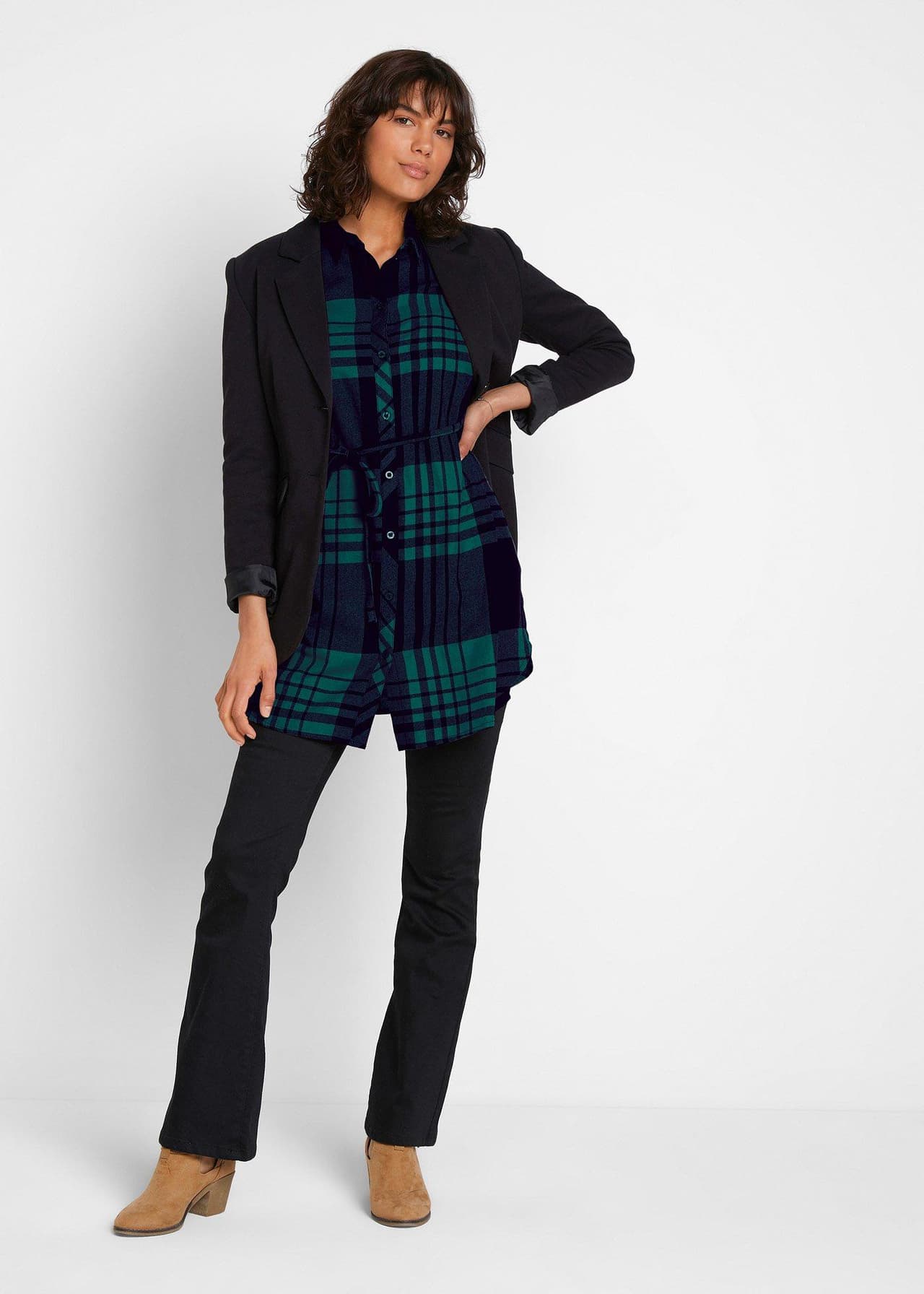 Lång mamma-/amningsblus i mjuk bomullsflanell