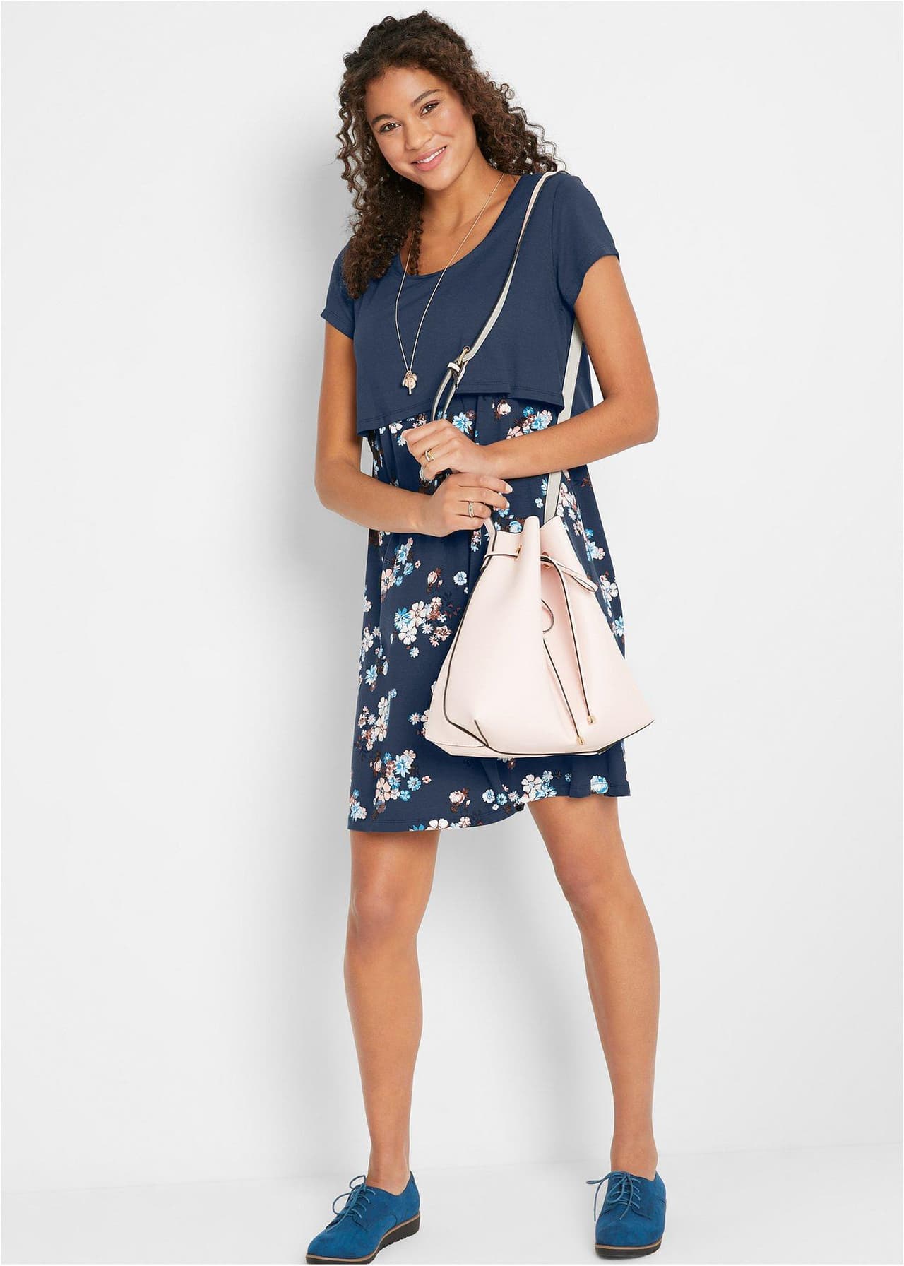 Blommig mamma-/amningsklänning i jersey