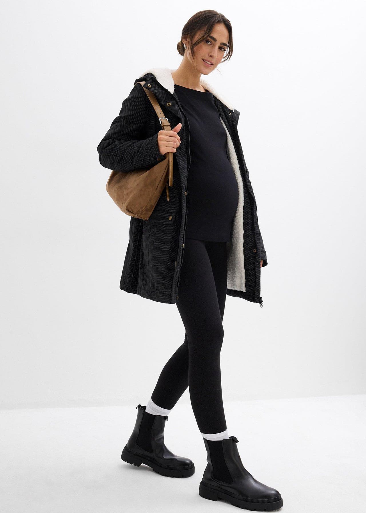 Mammajacka med teddyfoder och babyficka