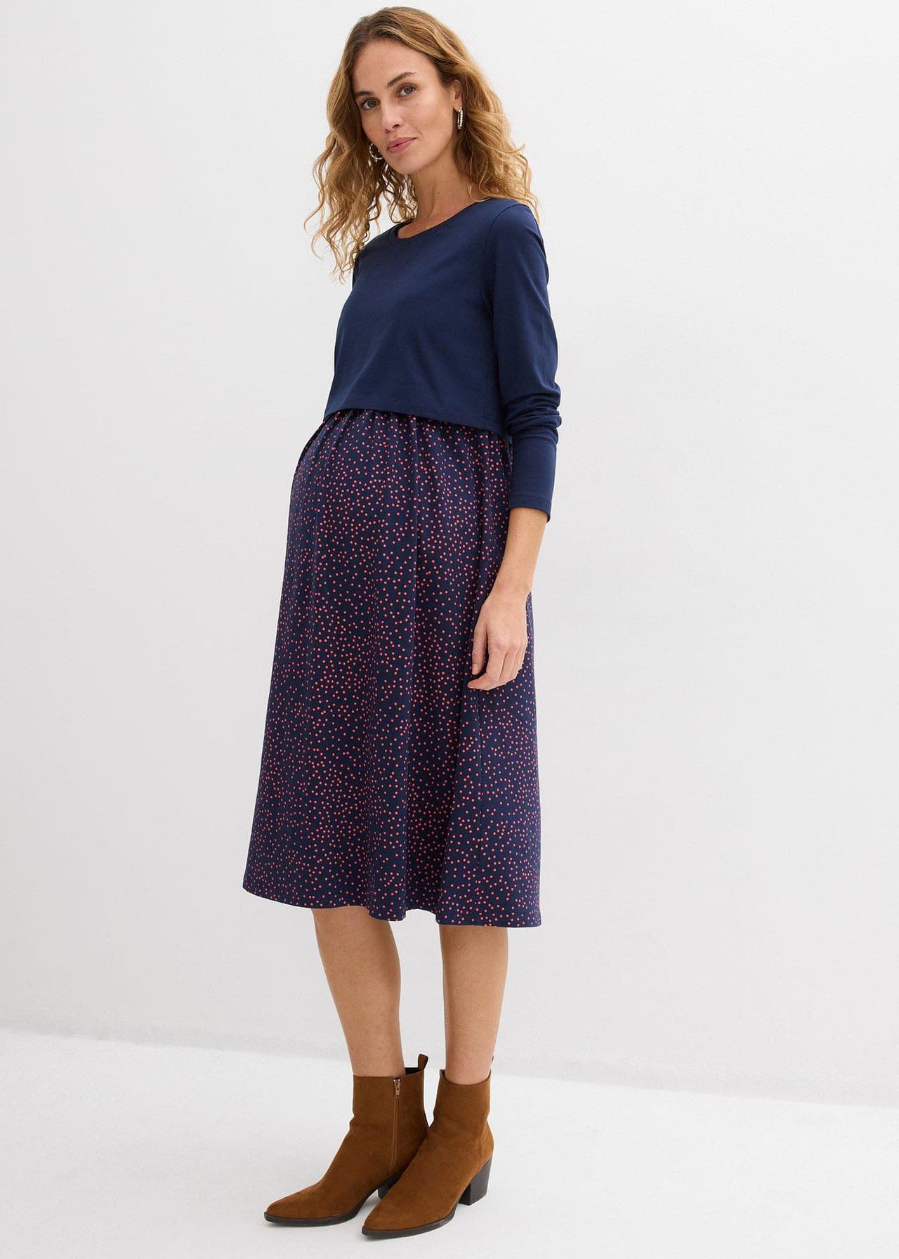 Mamma-/amningsklänning och -topp med ekologisk bomull (2 delar)