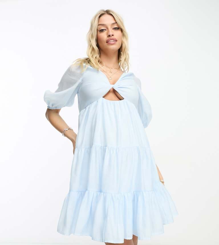 ASOS DESIGN Maternity – Babyblå miniklänning i voile med skiktad passform och vriden framsida från ASOS Maternity