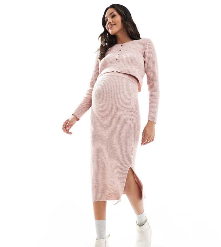Mamalicious gravid-midi kjol i rosaröd från Mamalicious