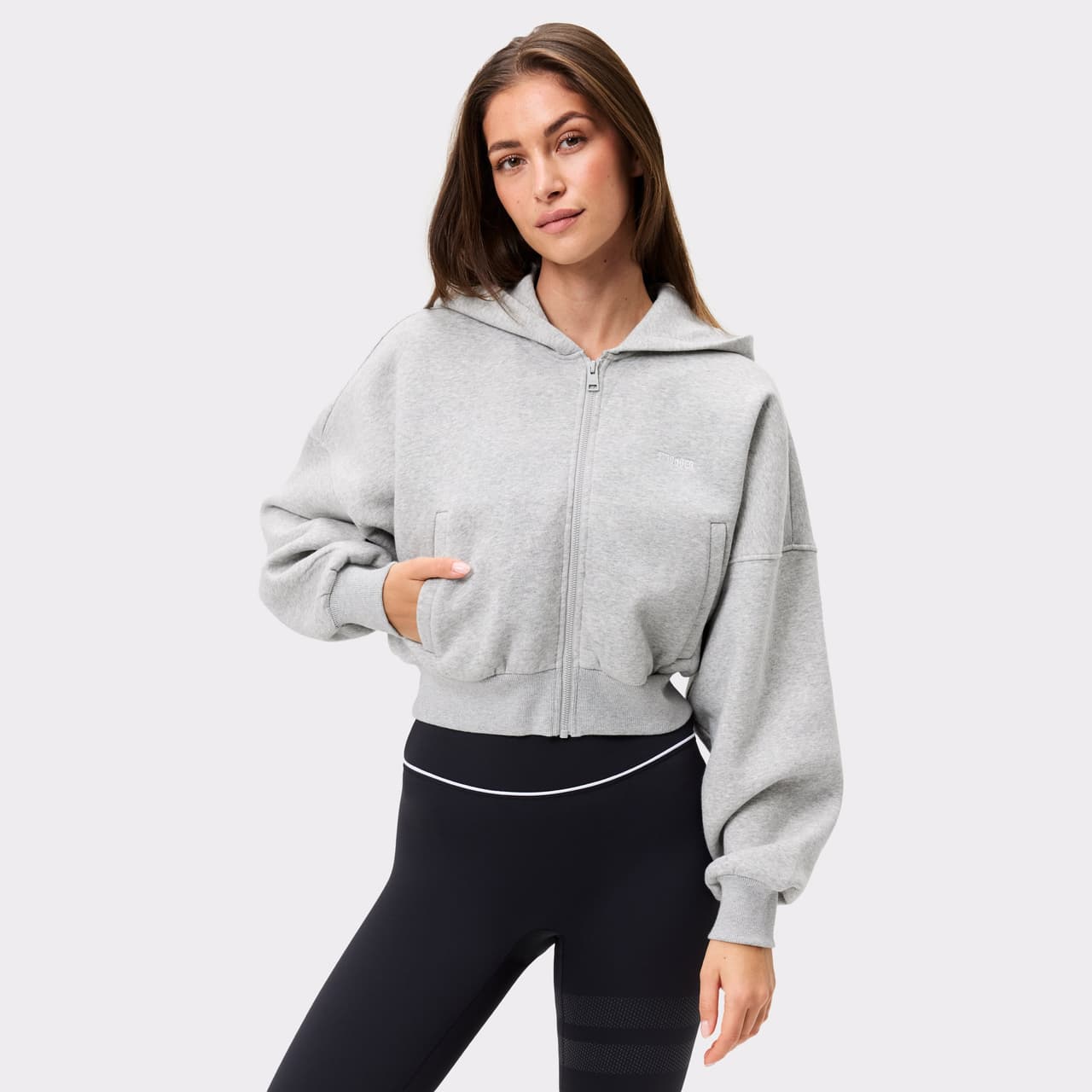 Relaxed Cropped Full Zip Hoodie